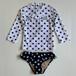 Shade Critters Girl’s Two-Piece Rash Guard Black & White Polka Dot Set - 3T